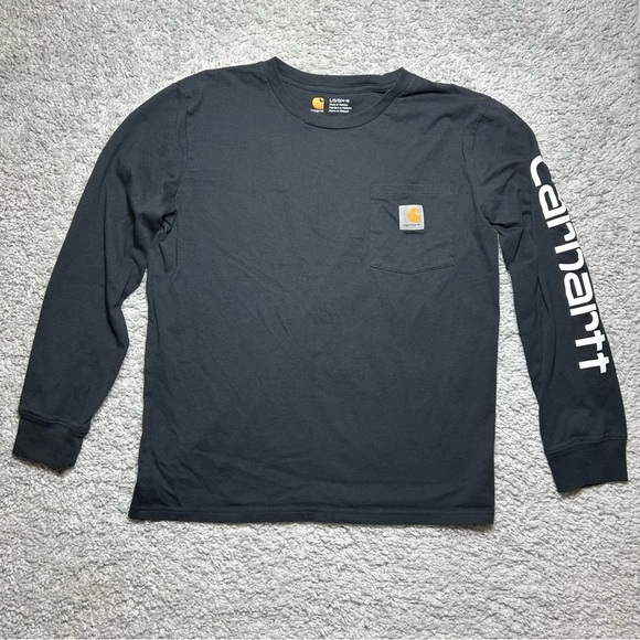 Carhartt Shirt Girls Large Crewneck Long Sleeve Chest Pocket Sleeve Spellout - Picture 1 of 5